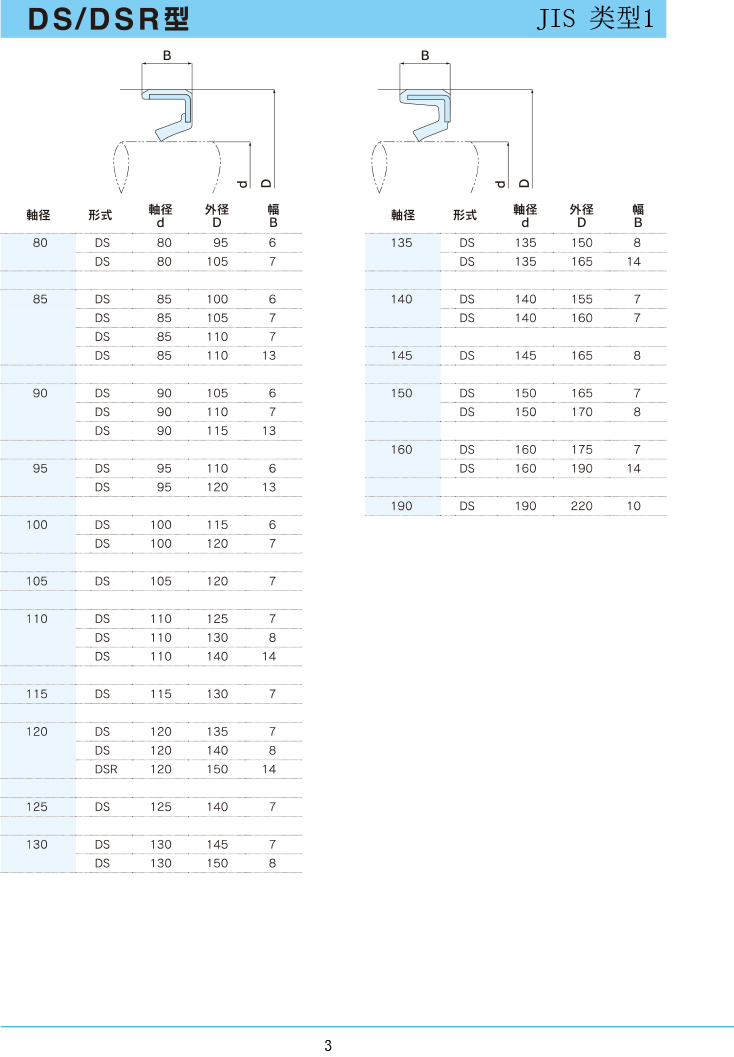 NDK油封 DS/DSR型规格表